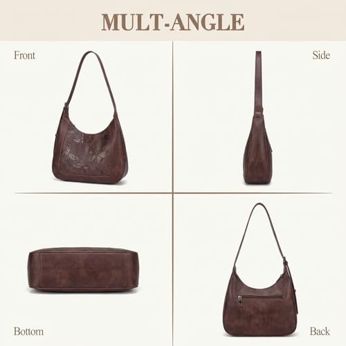 BELTANA Shoulder Bag for Women, Small Vegan Leather Butterfly Hobo Purse | Crescent Shoulder Purse, Top Handle Design, Lightweight, Underarm Style, Daily Travel & Shopping, Gift Choice - color: Coffee