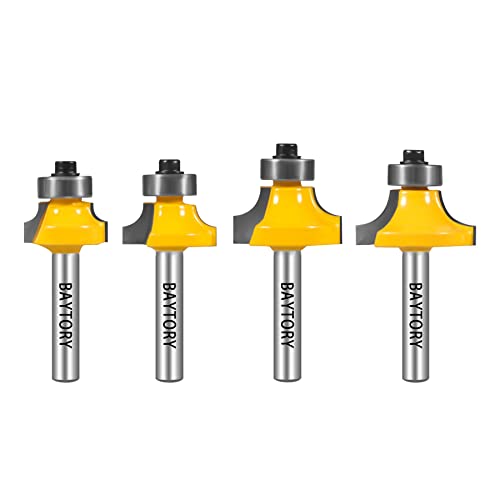 BAYTORY 4Pcs 1/4 inch Shank Round Over Edging Router Bit Set, Corner Rounding Edge-Forming Bit Set-1/8, 3/16", 1/4", 5/16", Woodworking Milling Cutter Tools