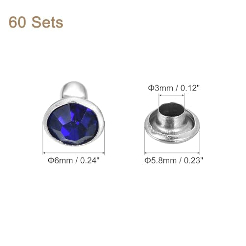 uxcell 60 Sets Rhinestone Rivets, 6mm Leather Rivets Crystal Rivets Stud Rapid Double Cap Rivets for DIY Leather Craft Fabric Clothes Belt Bags, Dark Blue - color: Dark Blue, size: 6mm