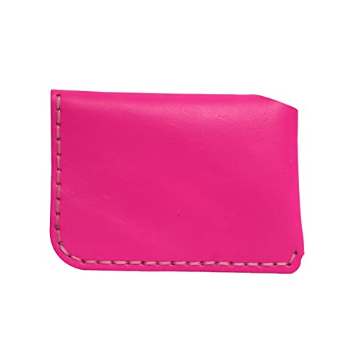 Handmade Genuine Leather Simple Card Holder with Snap Button - Ultra - Thin and Stylishcard case (Rose red) - color: Rose red