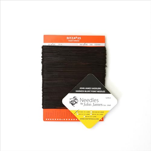 Brown 1.2mm RITZA 25 Tiger Thread for Leather Craft | Waxed Polyester Saddlers Thread - color: 1,2 mm - Brown - 50 meters