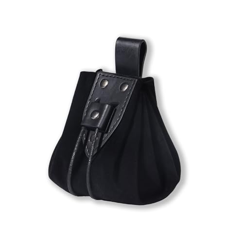 Medieval Faux Leather Drawstring Pouch Vintage Rivets Belt Pouch Coin Purse Dice Bag For LARP Ren Faire (Black B) - color: Black B