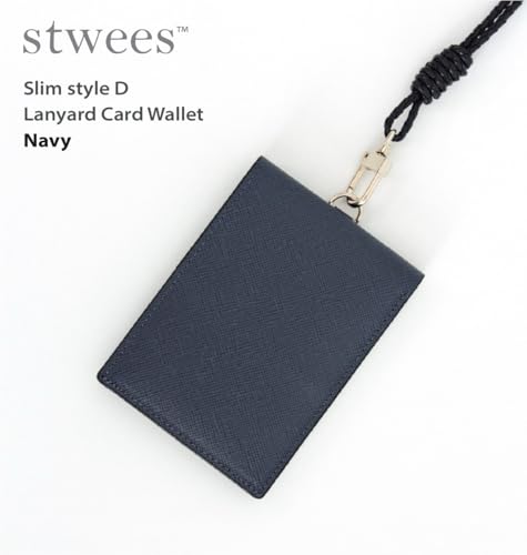 Slim Leather Lanyard Wallet, Folding Card Holder with Snap Button, ID Badge Neck Wallet Set (Solid, Navy) - color: Navy, style: Solid