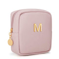 Initial Mini Makeup Bag Cosmetic Bag for Women | Personalized Gift, Toiletry Bags, 2 Mesh Pockets, Soft PU Leather, Water Proof Design, Smooth Zipper & Sturdy Build - size: 1pc Pink, style: M