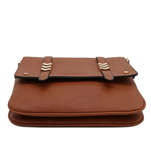 ALYSSA Double Compartment Large Flapover Crossbody Bag - color: Brown
