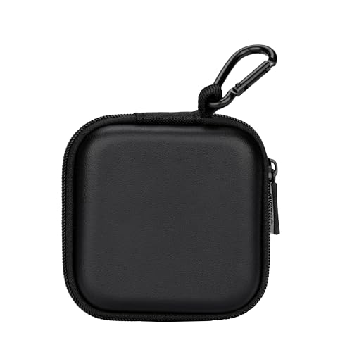 Ginsco Mini-Portable Hard Shell Square Earbuds Case for Apple EarPods/Samsung Galaxy Wired/Wireless Earbuds, Cell Phone Accessories Organizer with Carabiner for Earphones - color: Luxe Black, size: Slim