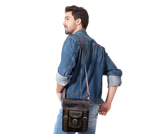 Genuine Leather Messenger Bag Vintage Laptop Crossbody Bag Satchel Man Purse Shoulder Bag for man woman office bag - style: 11 Inches Dark Brown