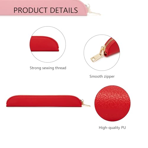 Slim Pencil Case Skinny Pen Case Pen Pouch (FL Bright Red) | Smooth gold zipper; wipe-clean faux leather; fits a few gel writers and a stylus; slips into planners backpacks and totes - color: Bright Red