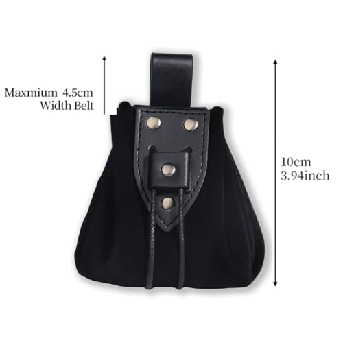 Medieval Faux Leather Drawstring Pouch Vintage Rivets Belt Pouch Coin Purse Dice Bag For LARP Ren Faire (Black B) - color: Black B