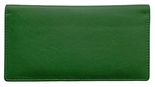 RFID Leather Checkbook Cover With Credit Card Slots and Pen Holder - color: Emerald Green