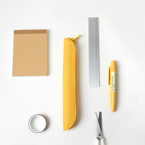 Slim Pencil Case Skinny Pen Case Pen Pouch (Oxford Yellow) | Silver zipper; tough wipe-clean Oxford fabric; holds gel writers and a stylus; fits binders planners and backpacks - color: Yellow