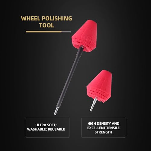 SPTA Metal Polishing Tool, Auto Cone Metal Polish Buffing Polishing Ball, Drill Buffing Sponge Pads Buffing Wheel for Drill Foam, Sponge Buffing for Automotive Car Wheel Hub Care - color: Red Cone Polishing Ball
