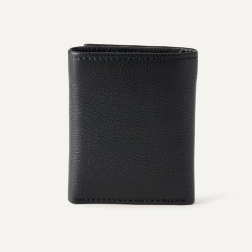 Amazon Essentials Men's Pebbled Full Grain Leather Trifold Wallet with 6 Card Pockets and ID Window, Black, One Size - color: Black