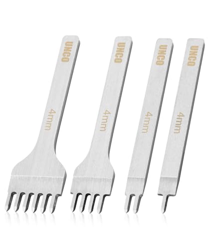 UNCO- Leather Stitching Punch, 4 Pack, 4 mm, 1/2/4/6 Prong, Leather Stitch Punch, Stitching Chisel - size: 4 mm