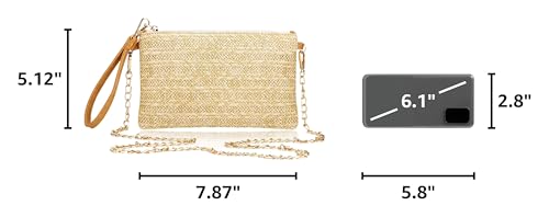 COOKOOKY Womens Straw Clutch Bag Bohemian Summer Beach Straw Purse Zipper Wristlet Wallets for Women - color: Yellow