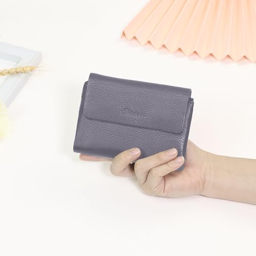 Women's Bifold Wallet, Genuine Leather, Magnetic, ID Window | Holds 10+ Cards, 2 Zip Coin Pockets, Pebbled Cowhide, Snap Closure, Large Capacity, Multiple Colors, Compact 5.5x3.9in - color: B-Dark Gray