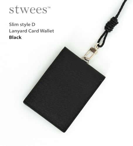 Slim Leather Lanyard Wallet, Folding Card Holder with Snap Button, ID Badge Neck Wallet Set (Solid, Black) - color: Black, style: Solid