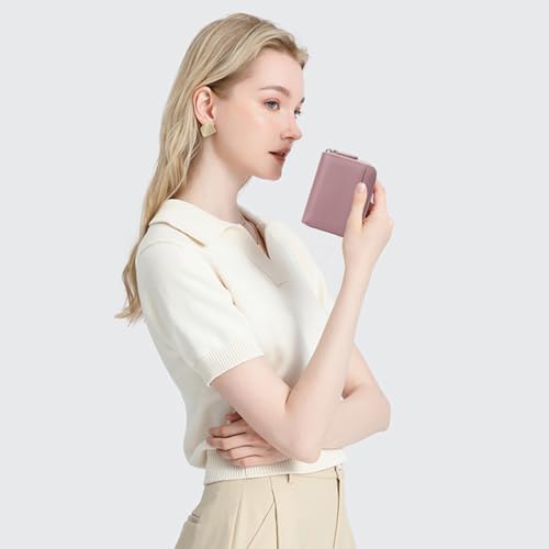 SENDEFN RFID Credit Card Holder for Women Small Leather Zipper Card Case Wallet 15 Slots - color: J-Pink