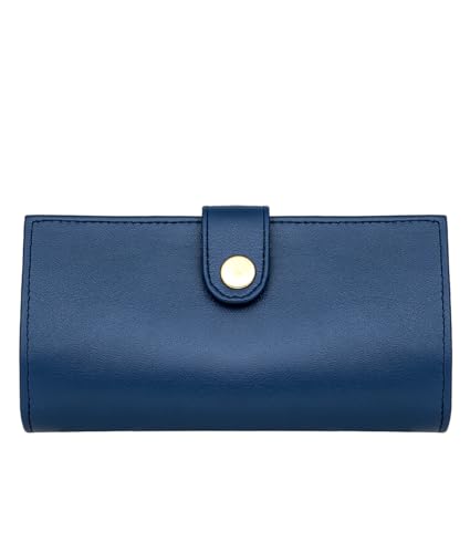Women’s Genuine Leather Wallet – Slim Design with Secure Snap Multiple - Card Slots & Interior Zipper Pocket (Blue) - color: Blue