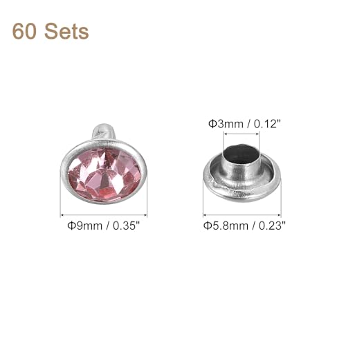 uxcell 60 Sets Rhinestone Rivets, 9mm Leather Rivets Crystal Rivets Stud Rapid Double Cap Rivets for DIY Leather Craft Fabric Clothes Belt Bags, Pink - color: Pink, size: 9mm