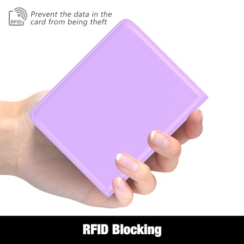 Rouidr Womens Wallet, RFID Small Slim Wallet for Women, Cute Bifold Leather Pocket Credit Card Holder Ladies Mini Purse with Zipper Coin Pocket & ID Window, Purple - color: A-Purple