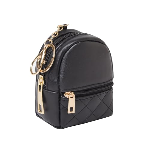 Mini Backpack Cute Cosmetic Bag for Women, Creative Cute Pendant Keychain Key-chains Keyrings PU Leather Makeup Bag Key Lipstick Card Holder Data Cable Organizer Zipper Pouch - color: Pure black