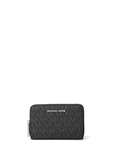 Michael Kors Jet Set Small Zip Around Card Case, Silver-Tone Hardware/Tonal Signature Coated Twill/Black - color: Silver-tone Hardware/Tonal Signature Coated Twill/Black