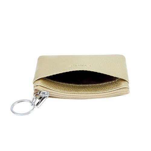 Women Genuine Leather Coin Purse Small Keychain Change Wallet - color: Gold