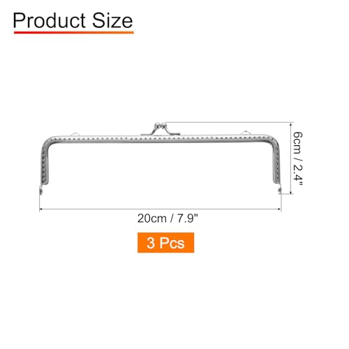 uxcell 3 Pcs Metal Purse Frame, 20cm/7.9" Retro Rectangle Kiss Lock Clasp Frame Embossed for Purse Making, Handled Bag, Coin Bag Clutch Bag, Frame Hardware Replacements (Silver) - size: 7.9"