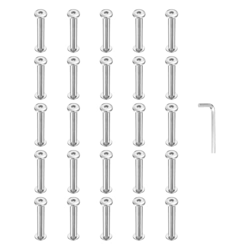 PATIKIL M4x4mm Hex Chicago Screws 5x30mm, 20Pcs 304 Stainless Steel Metric Hex Drive Socket Cap Binding Post Screw Posts for Scrapbook Leather Belt Album Furniture Repair, Silver - size: M4x4mm, 5x30mm