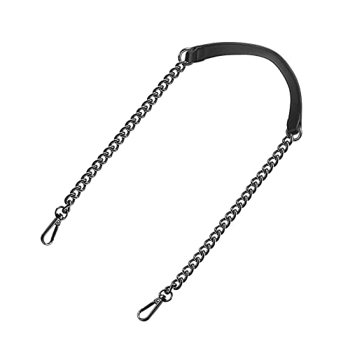 uxcell Purse Chain Strap, 39" Leather Iron Flat Chain Strap Handbag Chains Purse Handles Shoulder Replacement Strap (Black Strap Grey Chain) - color: Black, Grey, size: 39"