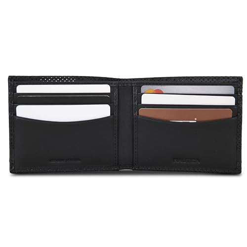 Nautica Men's Bifold Leather Wallet | RFID Blocking | ID Window | Card Slots | Organization | Durable | Stylish - color: Perforated - Black