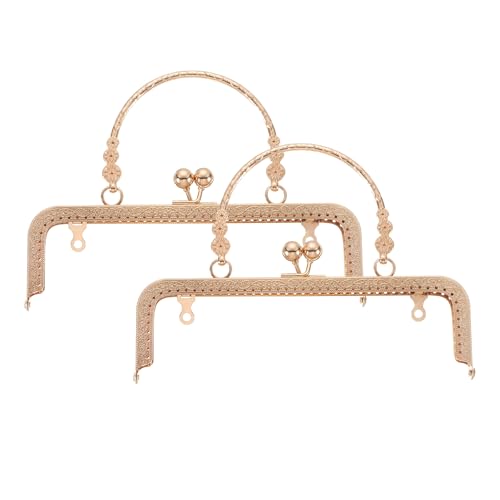 uxcell 2 Pcs Metal Purse Frame, 20cm/7.1" Retro Rectangle Kiss Lock Clasp Frame Embossed for Purse Making, Handled Bag, Coin Bag Clutch Bag, Frame Hardware Replacements (Light Gold) - color: Light Gold, size: 7.9"