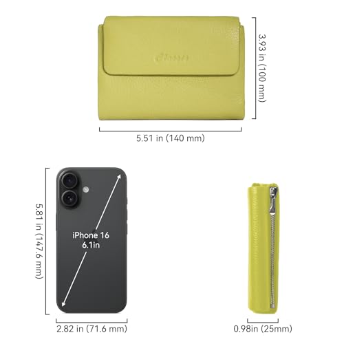 Women's Bifold Wallet, Genuine Leather, Magnetic, ID Window | Holds 10+ Cards, 2 Zip Coin Pockets, Pebbled Cowhide, Snap Closure, Large Capacity, Multiple Colors, Compact 5.5x3.9in - color: B-Grass Green