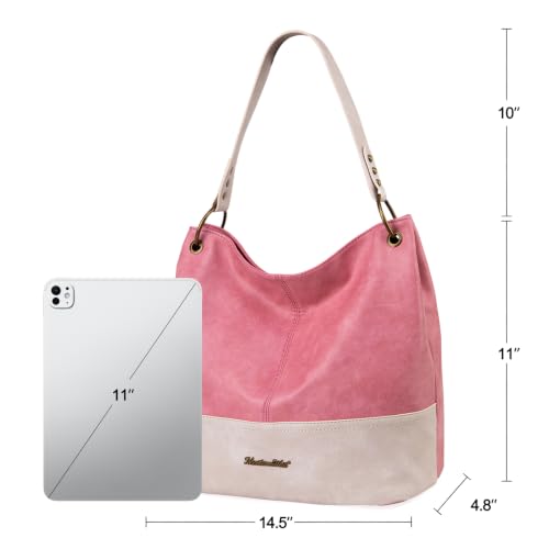 Purses for Women Hobo Bags Slouchy Shoulder Bag Tote Handbags | Stylish for Everyday Use, Zip-top Closure, Back Anti-theft Pocket, 3 Inner Pockets, Comfortable Wide Strap for Dating Errands - color: A-pink