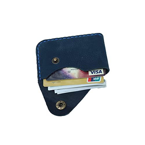 Handmade ultra-thin soft cowhide abrasive leather card set wallet front pocket card case - color: Dark blue