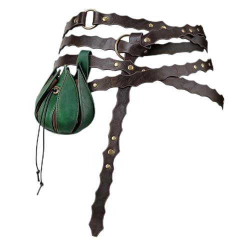 HiiFeuer Medieval Belt Renaissance Leaf Purse, Bagladybug Decor Dice Bag Elven Dress Accessories for LARP Ren Faire Halloween(Brown C) - color: Brown C