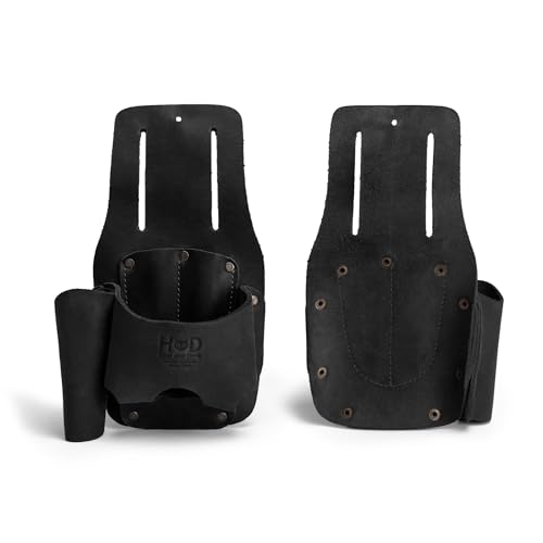 Hide & Drink, Tape & Knife Holder, Marking and Measuring Pouch, Tool Case, Screwdriver Holster, Pocket Belt Pouch, Full Grain Leather, Handmade - color: Charcoal Black