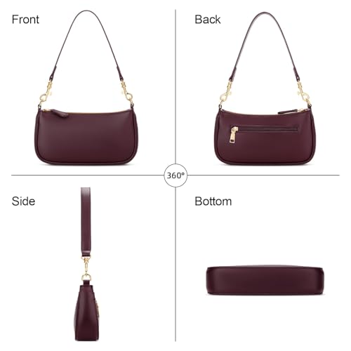 KKXIU Small Black Purse for Women, Cute Mini Shoulder Bag Zipper Closure | 2 Removable Straps, Retro Underarm Bags, Classic Crossbody Bag, Handbag for Women - color: Wine