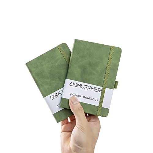 2Pack Pocket Notebook Small Notebook Journal Notebook 4 inches x 5.7 inches 200 Pages Leather Cover With Pen Holder Page Marker Ribbons(Green) - color: Green