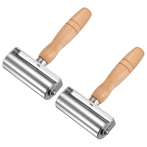 HARFINGTON 2pcs Leather Press Roller Leather Glue Edges Laminating Rolling | 100mm / 4" Length Stainless Steel Laminating Roller with Wooden Handle for DIY Leather Crafting Car Soundproof Mat, Silver - size: 100mm/4"