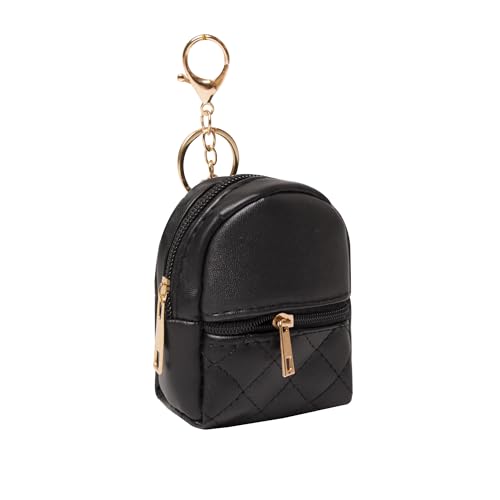 Mini Backpack Cute Cosmetic Bag for Women, Creative Cute Pendant Keychain Key-chains Keyrings PU Leather Makeup Bag Key Lipstick Card Holder Data Cable Organizer Zipper Pouch - color: Pure black