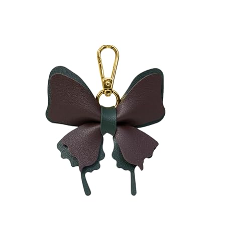 Women's Leather Bow Keychain, Stylish Multi-Color Bag Charm with Lobster Clasp, Cute Purse/Key Accessory - color: Blackgreen