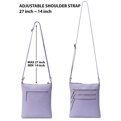 Solene Crossbody Bag Functional Multi Pocket Messenger Purse Top Zip Closure Shoulder Handbag With Adjustable Strap - color: Lavender