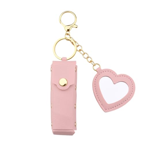 Sisadodo Lip Oil Lipstick Case with Mirror Lip Oil Lipstick Holder Key Chain for Car Keys Keychains Lipstick Organizer Case - color: Pink1