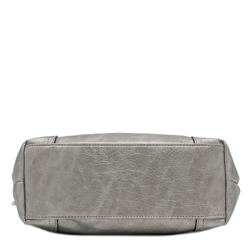 Hobo Shoulder Bag with Big Snap Hook Hardware - color: Dark Silver-metallic