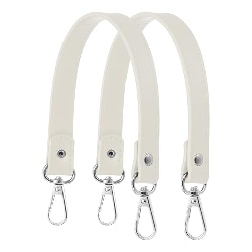 YELARXI Leather Purse Strap Replacement PU Short Bag Handles with Silver Lobster Buckles, 13 Inch Length Fit for Handbags Shoulder Bag Accessories - Rectangle (2Pack, White) - color: White/Silver, size: 13 inches