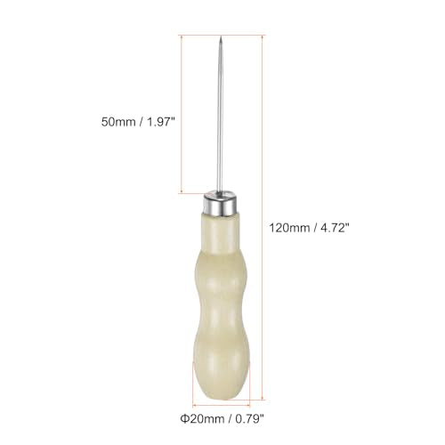 HARFINGTON Handwork Sewing Awl Leather Punch Hole Tool Log Color | Double Gourd Straight Head with Wooden Handle Scratch for Broken Wire Make Mark Drilling Stitching Repair and DIY