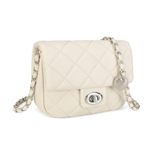 LAVTUG Mini Crossbody Purse for Women, Quilted Chain Strap Shoulder Bag - color: Beige