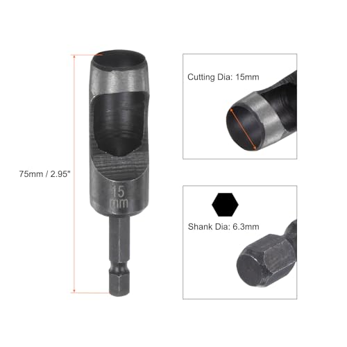 HARFINGTON 3pcs Leather Hollow Punch 1/4 Hex Shank for Drills, 15mm Dia Rotary Hole Punch for Thick Fabrics Leathercraft Working - size: 15mm